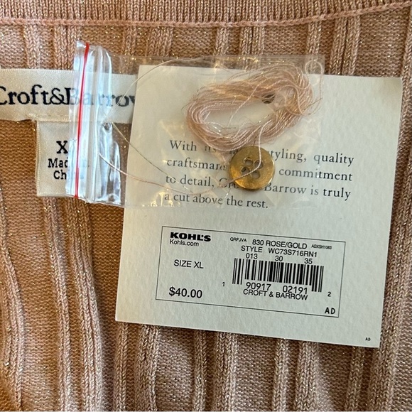 Croft & Barrow Ribbed Button Sides Long Sleeve Knit Sweater SZ XL Rose Gold NEW - Picture 6 of 7